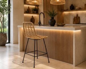 Handmade Moroccan Woven Bar Chair – Outdoor & Indoor Counter Stool